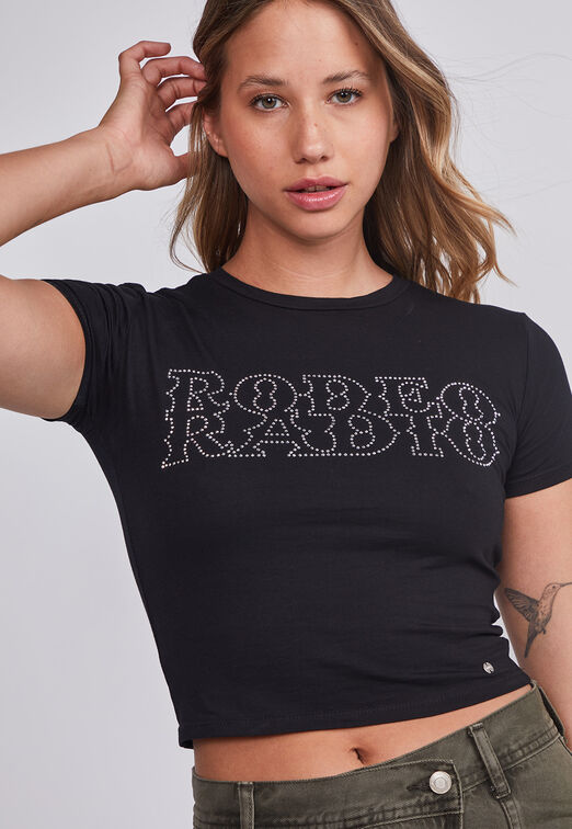 Polera Mujer Negro Con Strass Sioux