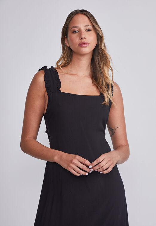 Vestido Mujer Negro Largo Amarra Espalda Sioux