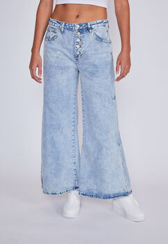 Jeans Mujer  Wide Leg Apertura Costado Azul Sioux