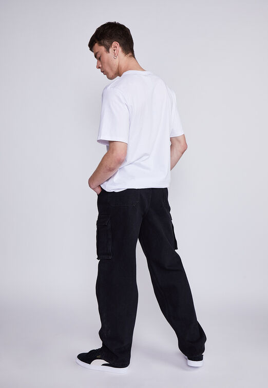 Jeans Hombre Negro Baggy Cargo 6 Bolsillos Sioux