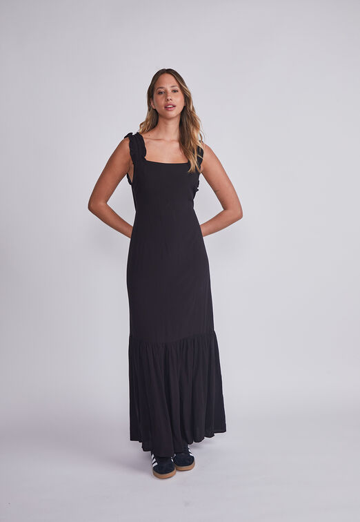 Vestido Mujer Negro Largo Amarra Espalda Sioux